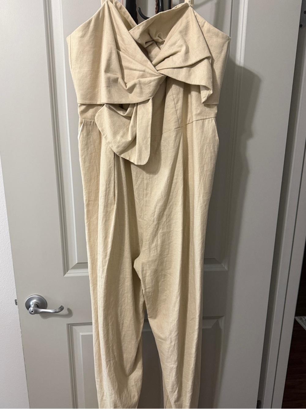 Eloquii Cream Strapless Draped Tie-Detail Jumpsuit